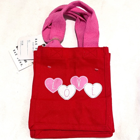 Rae Dunn Set of Two Small LOVE Cloth Tote Bags Red/Pink - Picture 8 of 13